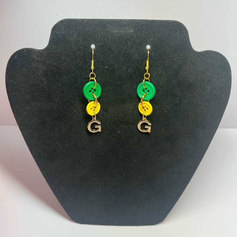 Green Bay Packers Green & Gold Button Earrings with G Charm